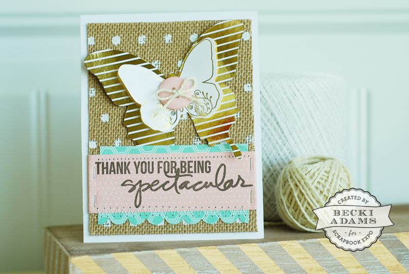 Thank you card created by @jbckadams (Becki Adams) using the Minc machine for Scrapbook Expo