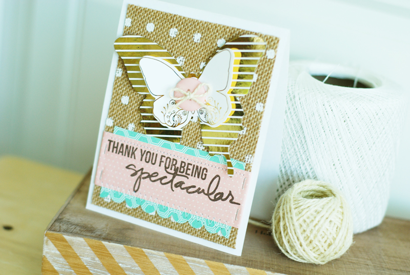 Thank you card created by @jbckadams (Becki Adams) using the Minc machine for Scrapbook Expo